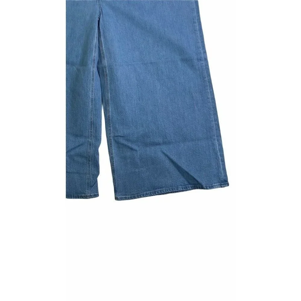 Point Sur Womens Wide Leg Cropped Jeans Blue‎ Pocke